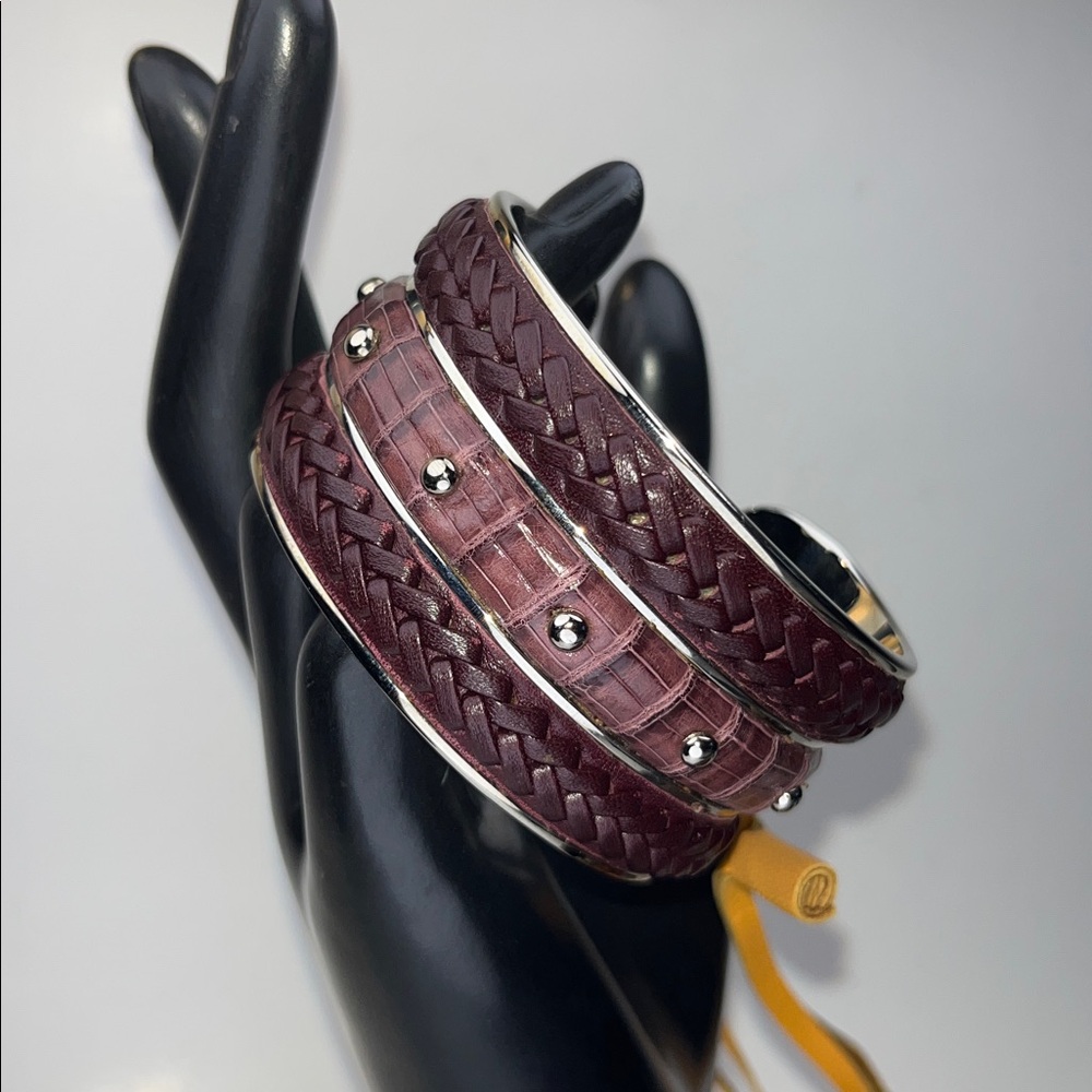 Authentic TOD’S Cuff Bracelet ~ in Brown Leather W/ Studded